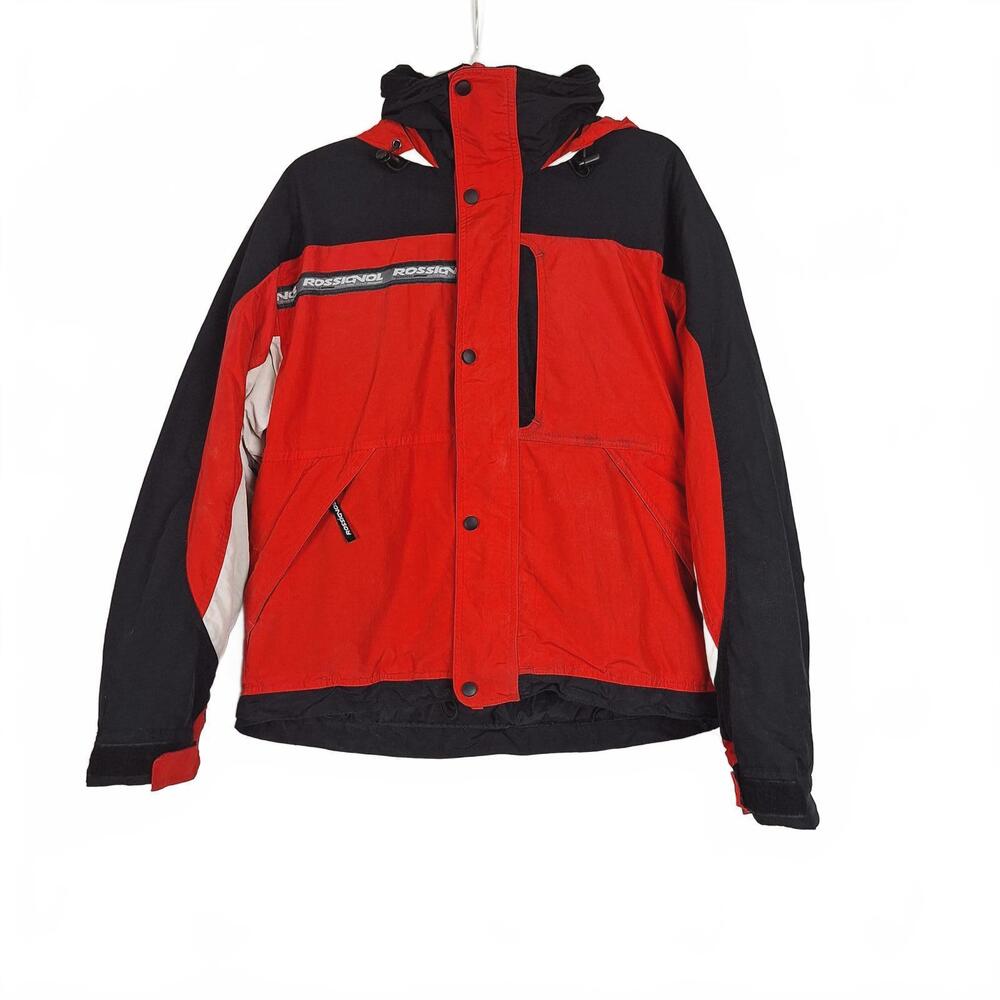 Rossignol Womens Ski Jacket Size‎ Medium Red Black White Lined Hood Under Collar